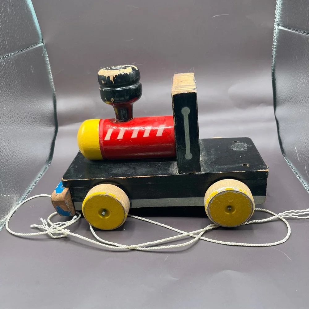 Vintage Wood‎ Train Toy Pull Toy Locomotive Engine Car Kids Decor